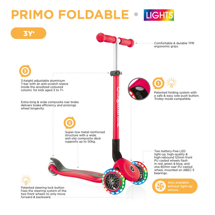 Globber PRIMO Foldable Lights Kids Scooter