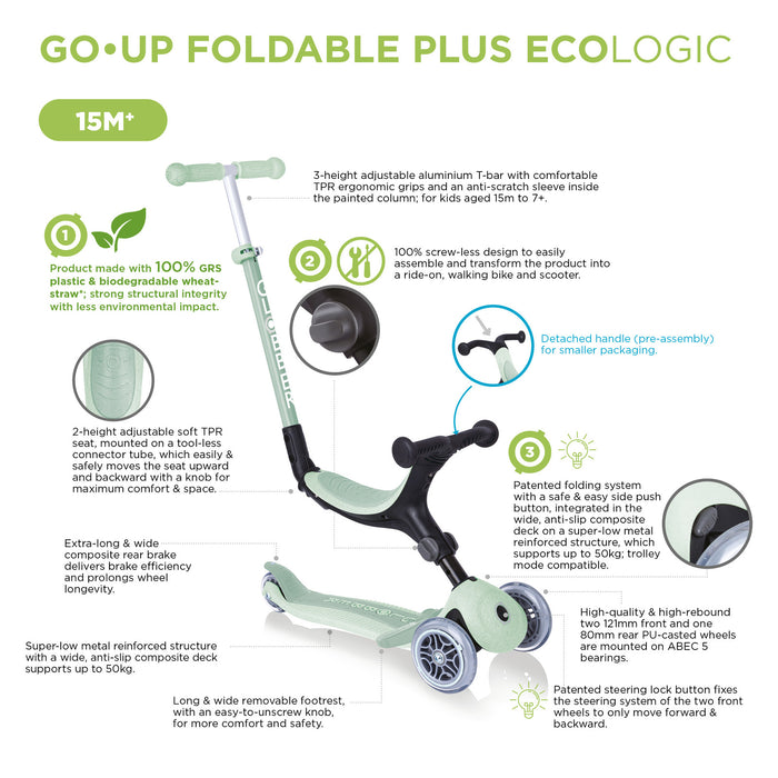 Globber ECOLOGIC GO UP Foldable Plus Toddler Scooter