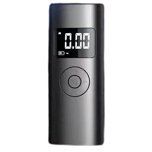 Digital breathalyzer with a black and gray design on a white background