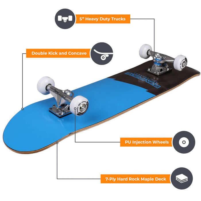RAMPAGE Plain Third Blue/Black Stain Complete Skateboard 7.75"