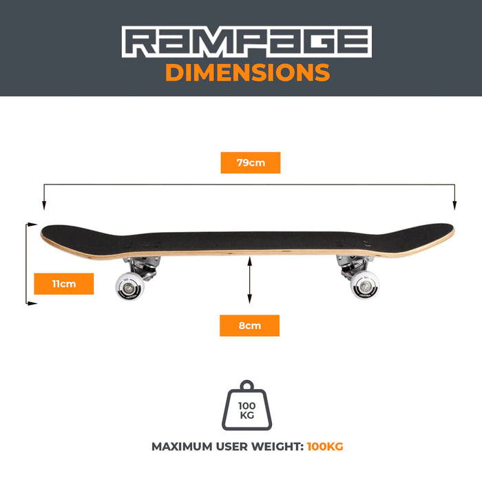 RAMPAGE Plain Third Blue/Black Stain Complete Skateboard 7.75"