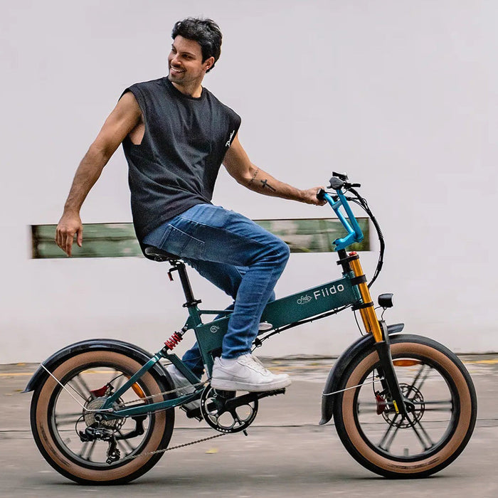 fiido m1 pro electric bike lifestyle riding white wall